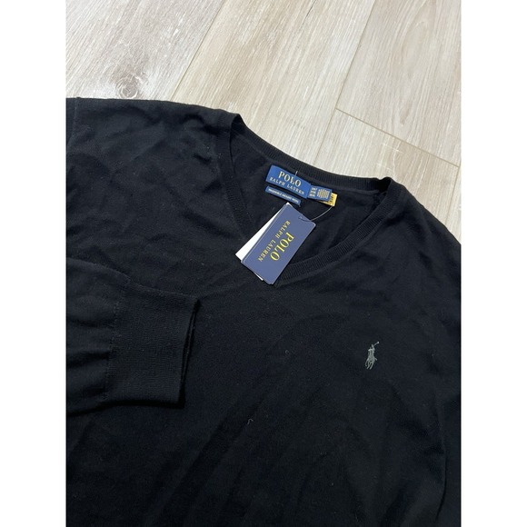 Polo Ralph Lauren Men's Washable Merino Wool V-neck Sweater Black 3XLT.